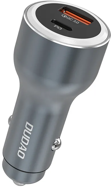 Incarcator auto Dudao R4Ultra 120W USB-A + USB-C cu LED gri
