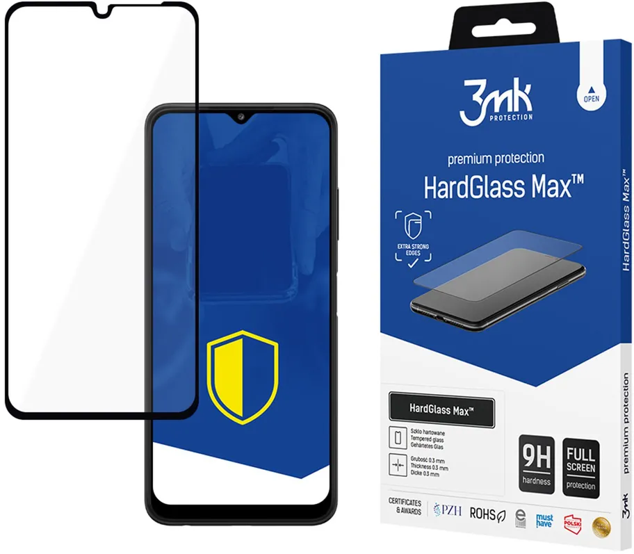 Reinforced Full Coverage Tempered Glass 3mk HardGlass Max Black for Samsung Galaxy A22 5G