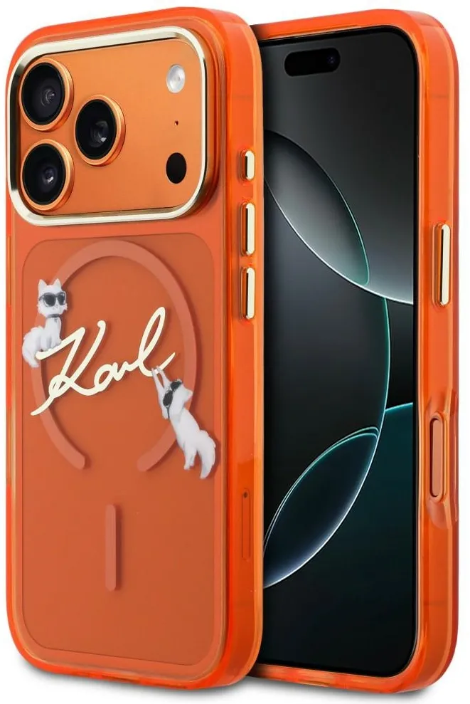 Karl Lagerfeld IML Choupettes Karl Script Logo MagSafe Case for iPhone 17 Pro Max - Orange