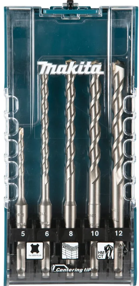 Makita hammer drill set SDS-plus, 5 pieces (Ř 5 / 6 / 8 / 10 / 12mm, working length 50mm / 100mm)