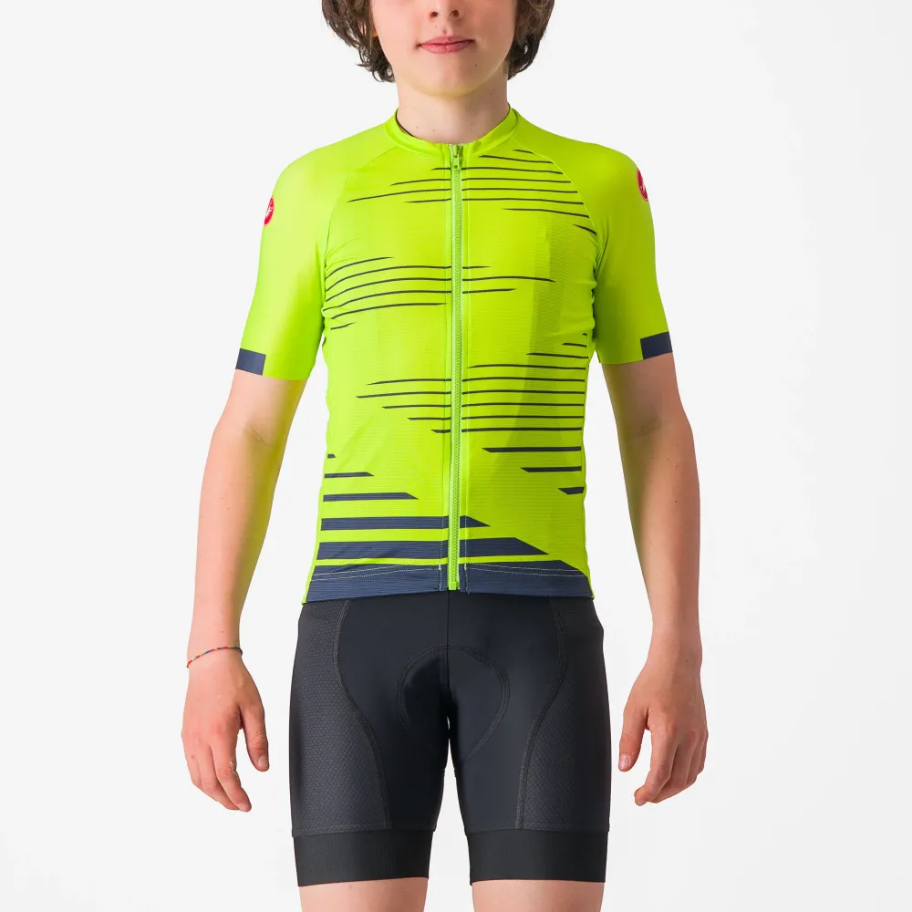 Castelli - tricou ciclism maneca scurta copii - Aero Kid Jersey - verde lime | albastru - 12A