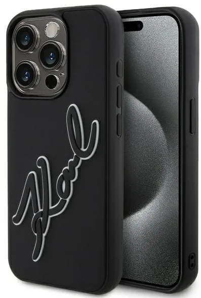 Husa Karl Lagerfeld 3D Rubber Signature pentru iPhone 15 Pro negru