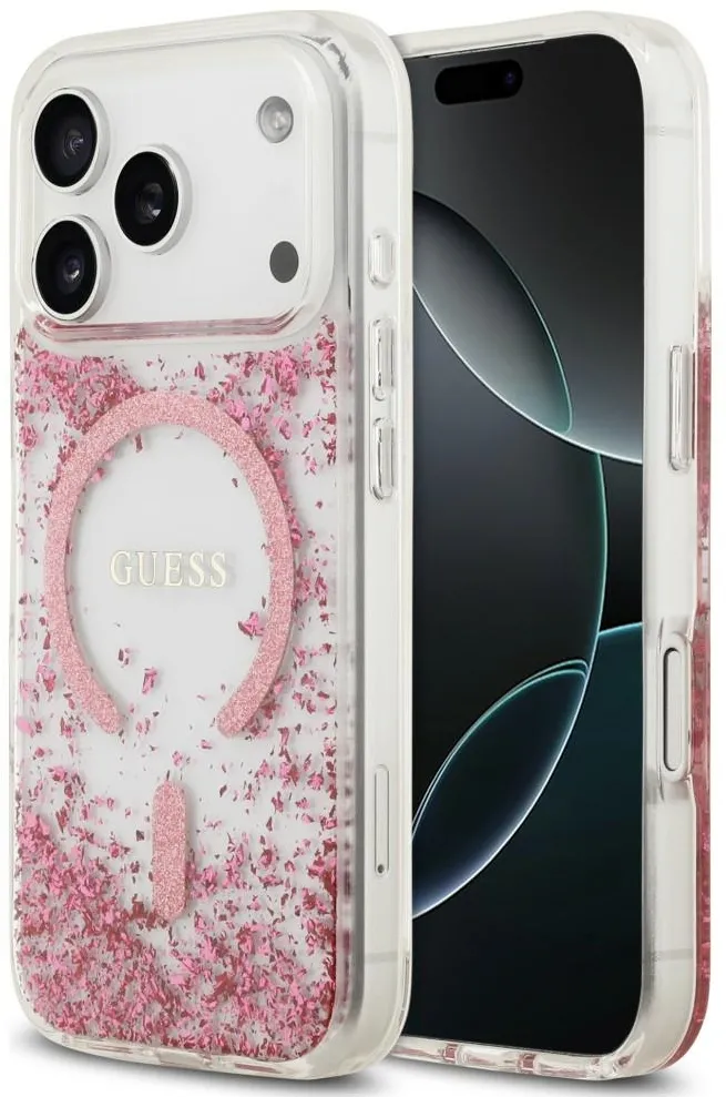 Guess Resin Bottom Glitter MagSafe Case for iPhone 18 Pro / 17 Pro - Pink