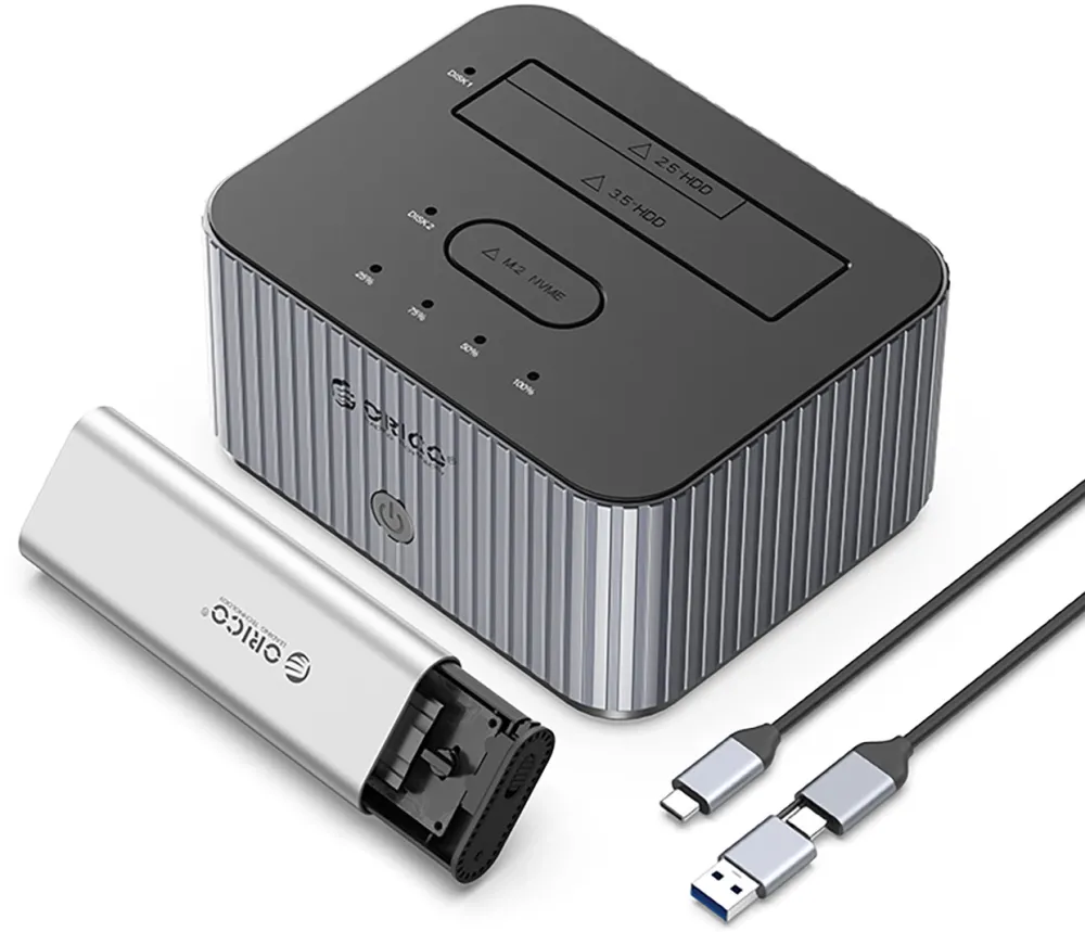 Orico IT28E-C 2-Disk Docking Station with M.2 NVME 2.5"/3.5 HDD/2.5" SSD Clone Function - Gray