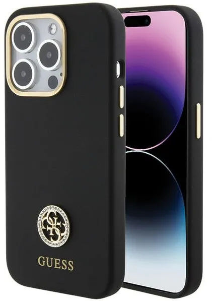 Guess Silicone Logo Strass 4G case for iPhone 15 Pro Max - black