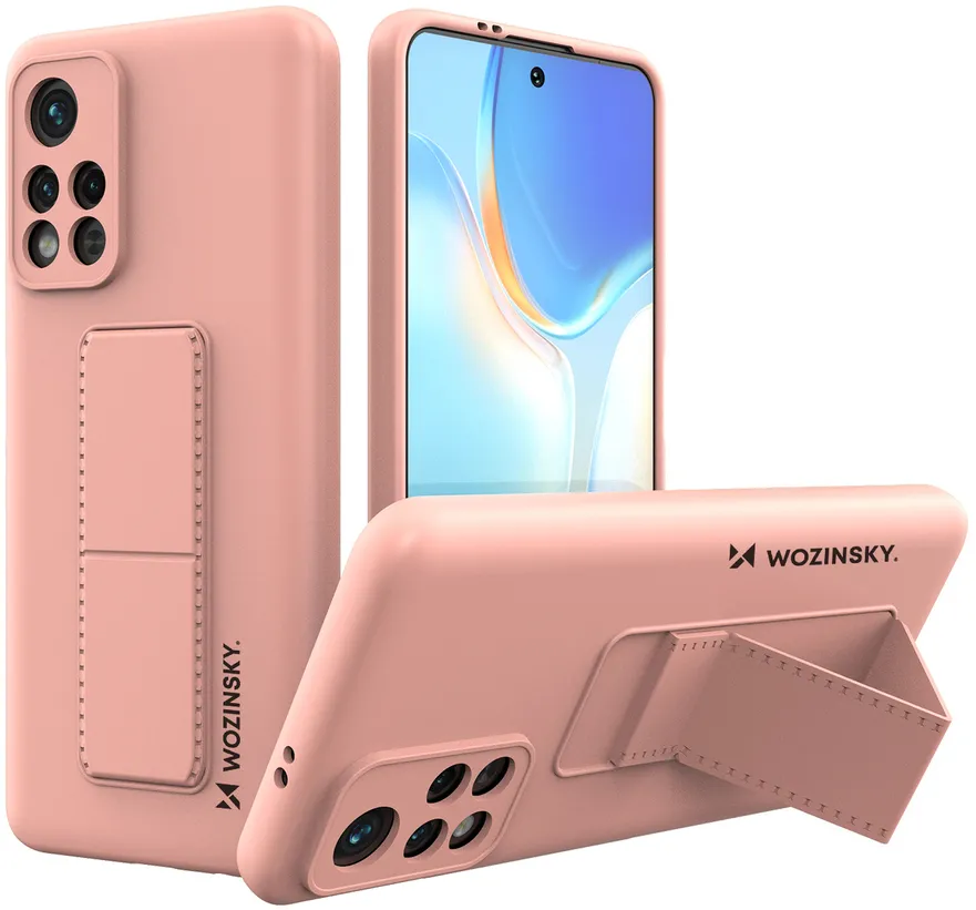 Wozinsky Kickstand Case silicone case with stand Xiaomi Poco M4 Pro 5G pink