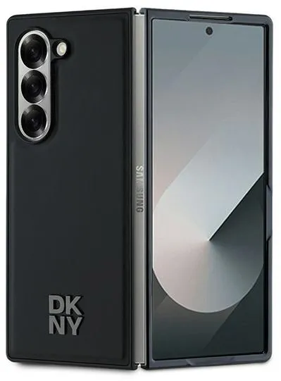DKNY Magsafe Plain Leather Metal Stack Logo Case for Samsung Galaxy Z Fold 6 - Black