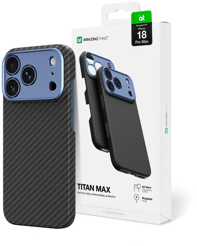 AmazingThing Titan Max Lens Case for iPhone 18 Pro Max Aramid Fiber with Camera Cover, MagSafe Compatible - Blue