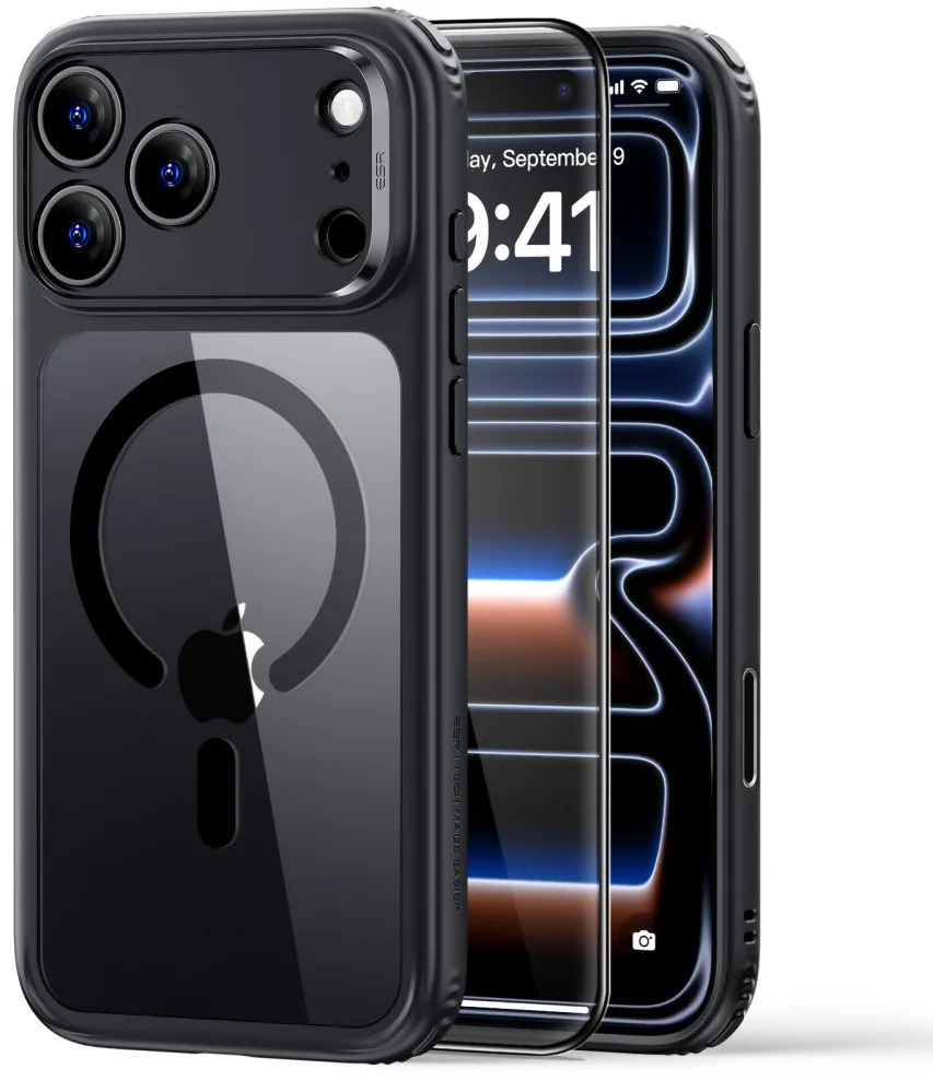 Husa ESR Classic Hybrid MagSafe cu sticla securizata pentru iPhone 18 Pro Max / 17 Pro Max negru transparent