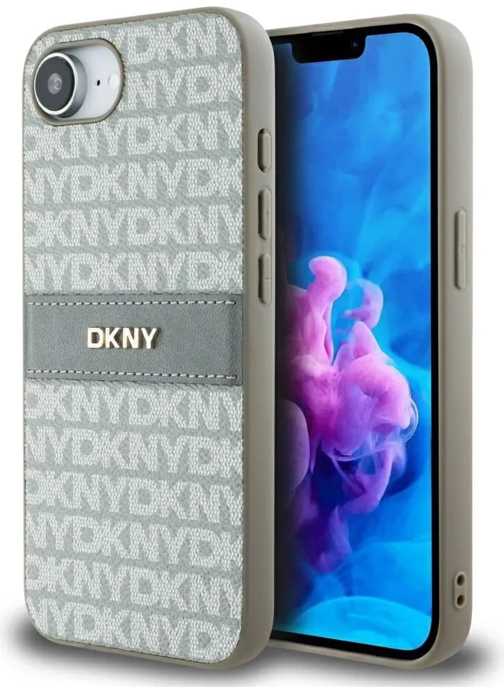 DKNY Repeat Texture Pattern with Tonal Stripe iPhone 16e Case - Beige
