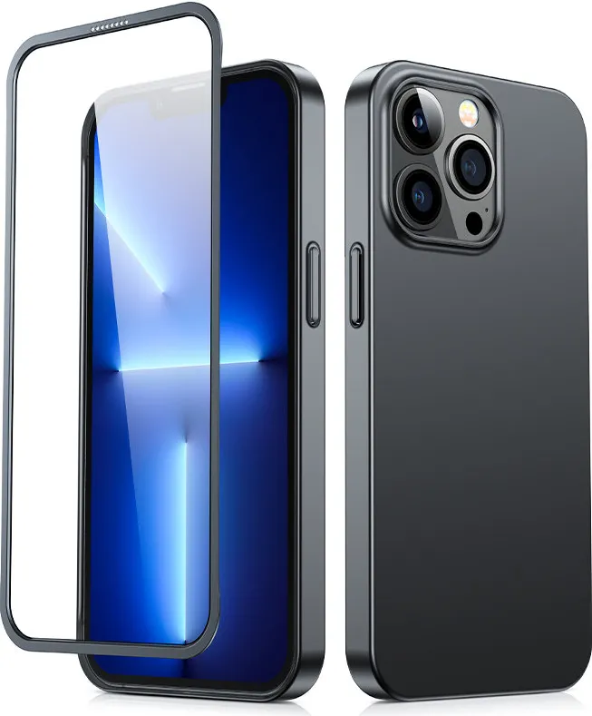 Husa completa 360 fata si spate pentru iPhone 13 Pro Max + protectie ecran din sticla calita neagra (JR-BP928 negru)