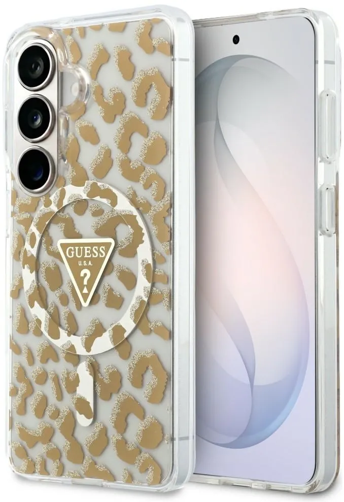 Guess IML Leopard Print Triangle MagSafe Case for Samsung Galaxy S26 - Brown