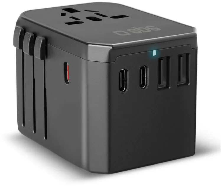 SBS Universal GaN Travel Adapter 70W 3xUSB-C 2xUSB-A with Case - Black