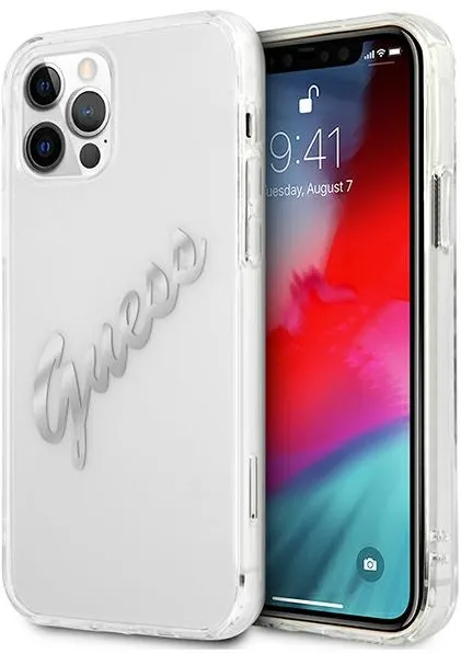 Guess GUHCP12LKTRSVSI iPhone 12 Pro Max 6.7" Transparent hardcase Vintage Script Silver