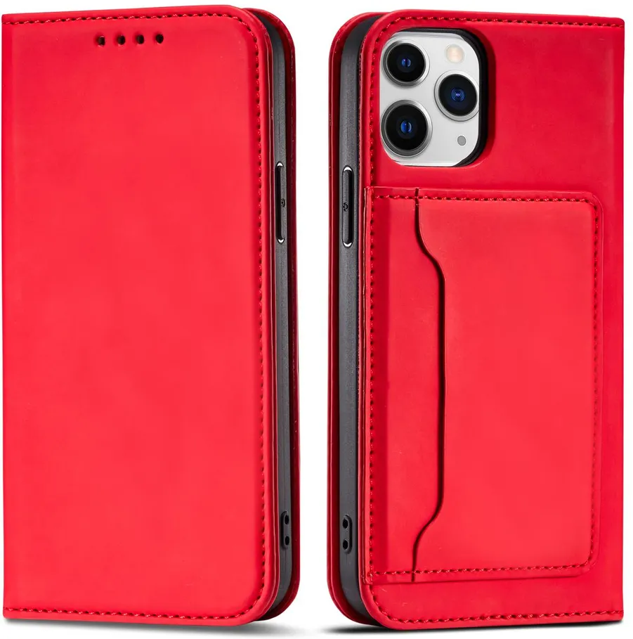 Magnet Card Case for iPhone 12 Pro Max Pouch Card Wallet Card Holder Red
