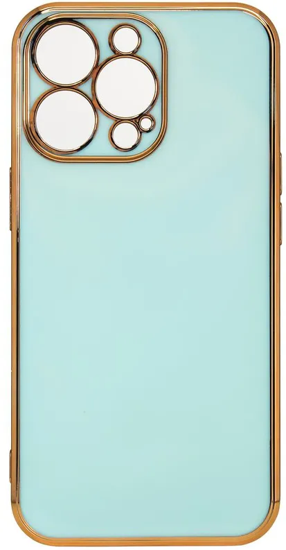 Lighting Color Case for iPhone 12 Pro Max, gel cover with a gold frame, mint