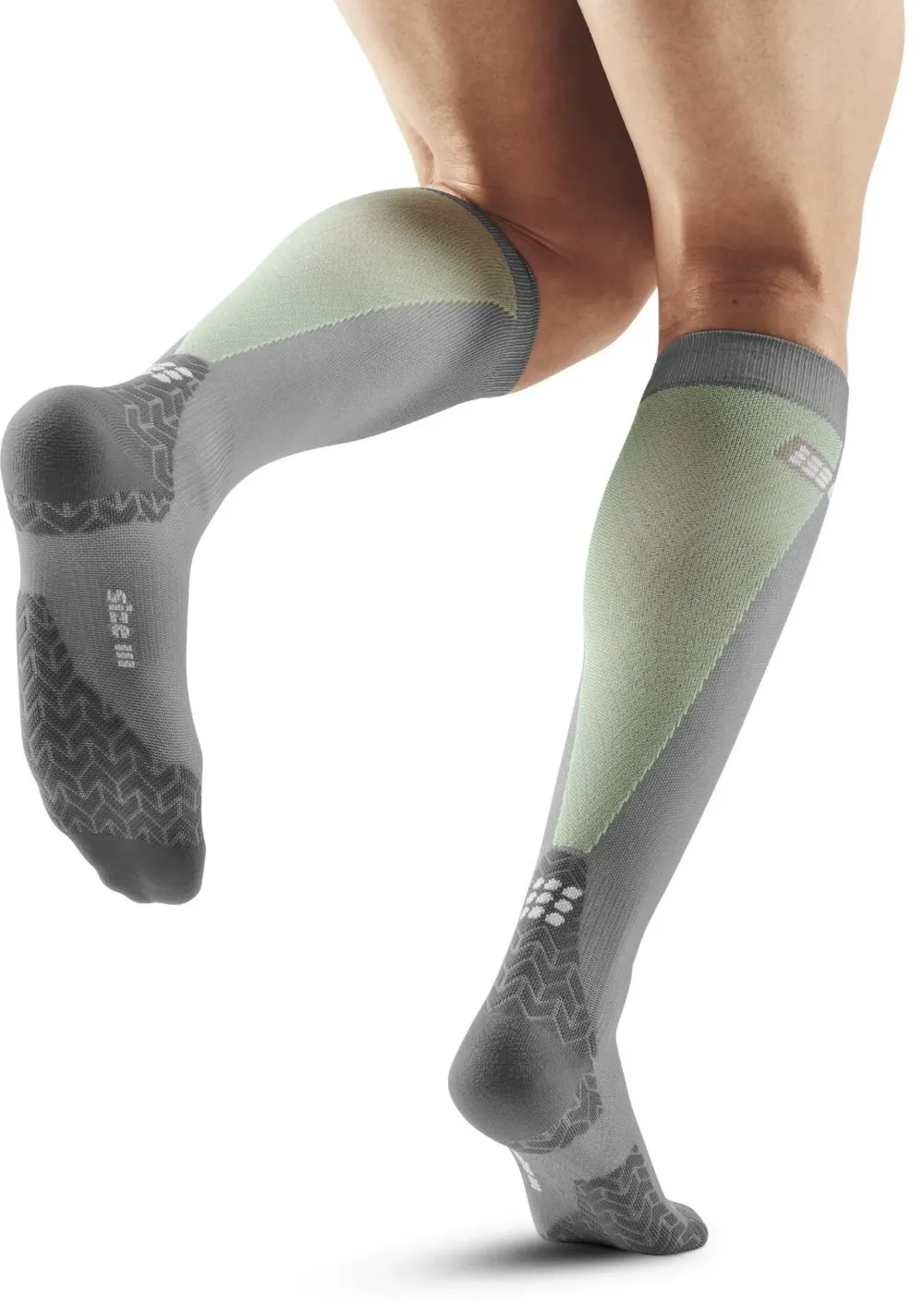 CEP - sosete compresie inalte - ultralight socks tall v3 - grey | lime - V - 45-50 cm gamba