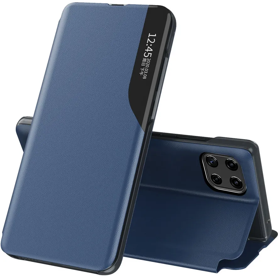 Eco Leather View Case elegant bookcase type case with kickstand for Samsung Galaxy A22 4G blue