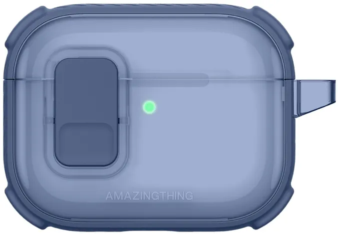 Husa protectie AmazingThing Titan Pro Mag Clear cu carabiniera AirPods Pro 3 albastru