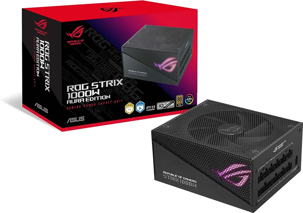 ASUS ROG STRIX 1000W Gold Aura Edition, PC power supply (black, 5x PCIe, cable management, 1000 watts)