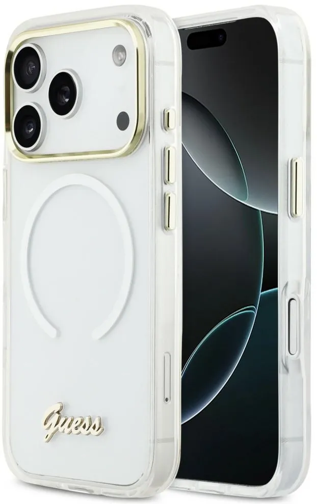Guess IML Gradient Script Metal MagSafe Case for iPhone 17 Pro Max - White