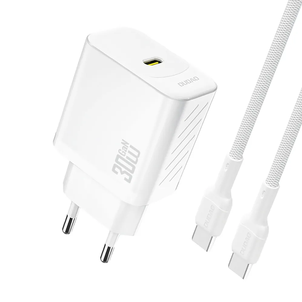 Incarcator retea Dudao A27PCEU GaN PD 30 W USB-C cu cablu USB-C alb