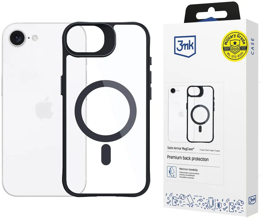 3mk Satin Armor MagCase for Apple iPhone 16e / SE 4 - Transparent
