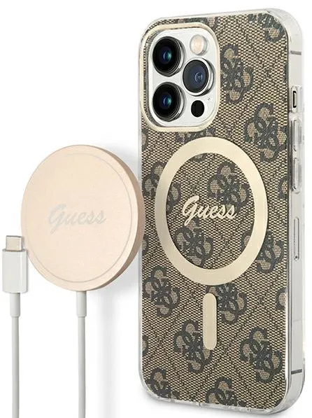 Set Guess GUBPP13LH4EACSW Case+ Charger iPhone 13 Pro brown/brown hard case 4G Print MagSafe