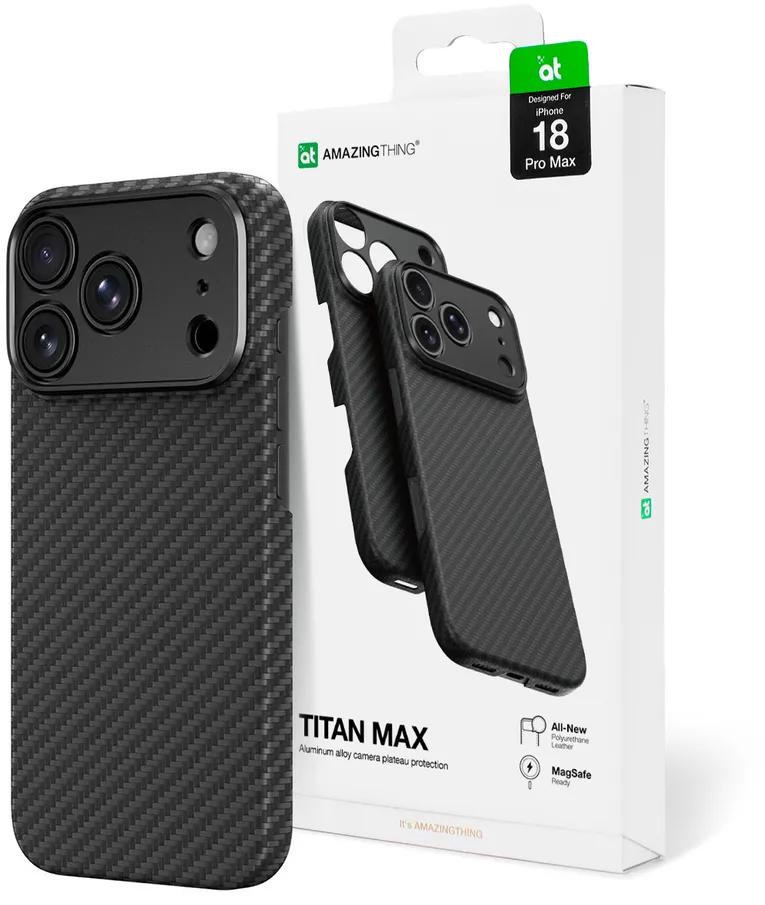 Husa AmazingThing Titan Max Lens fibra aramida iPhone 18 Pro Max cu protectie camera MagSafe negru