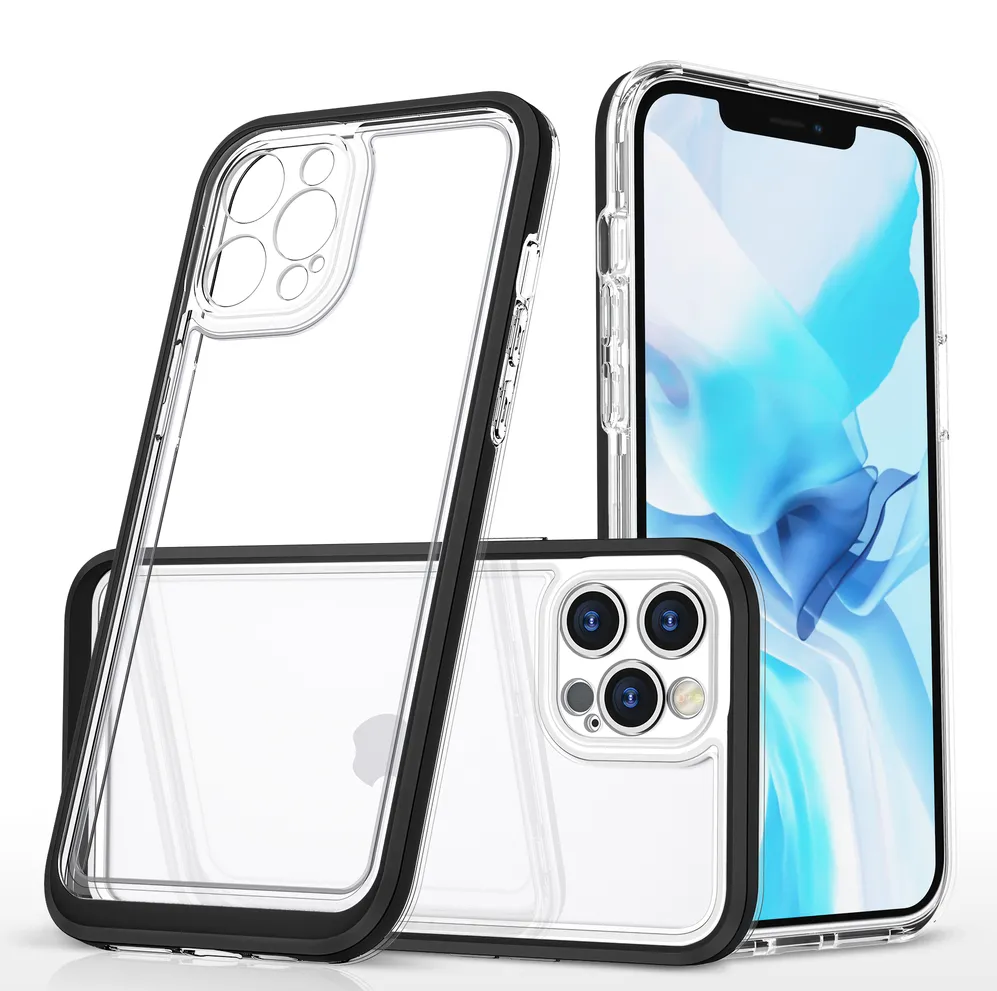 Clear 3in1 case for iPhone 12 Pro Max case gel cover with frame black