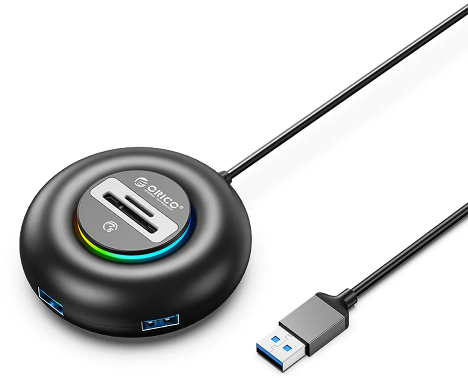 Orico YXR4 RGB USB Hub 4-Port USB-A 3.0 with SD and microSD Reader 1.8m - Black