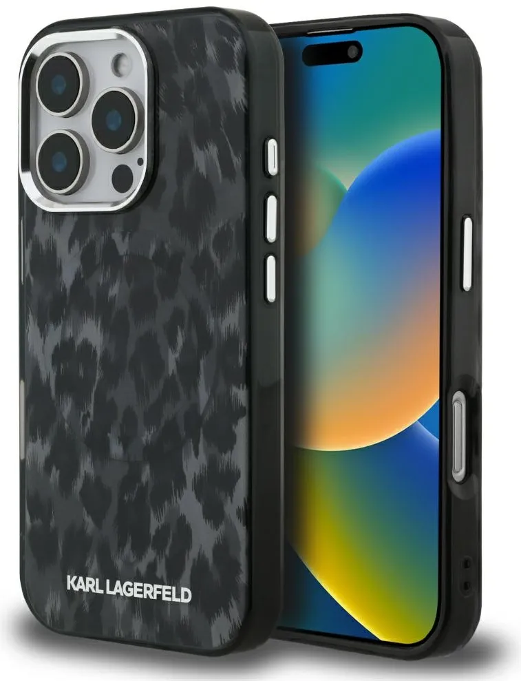 Husa Karl Lagerfeld IML Leopard Pattern MagSafe iPhone 16 Pro Max negru