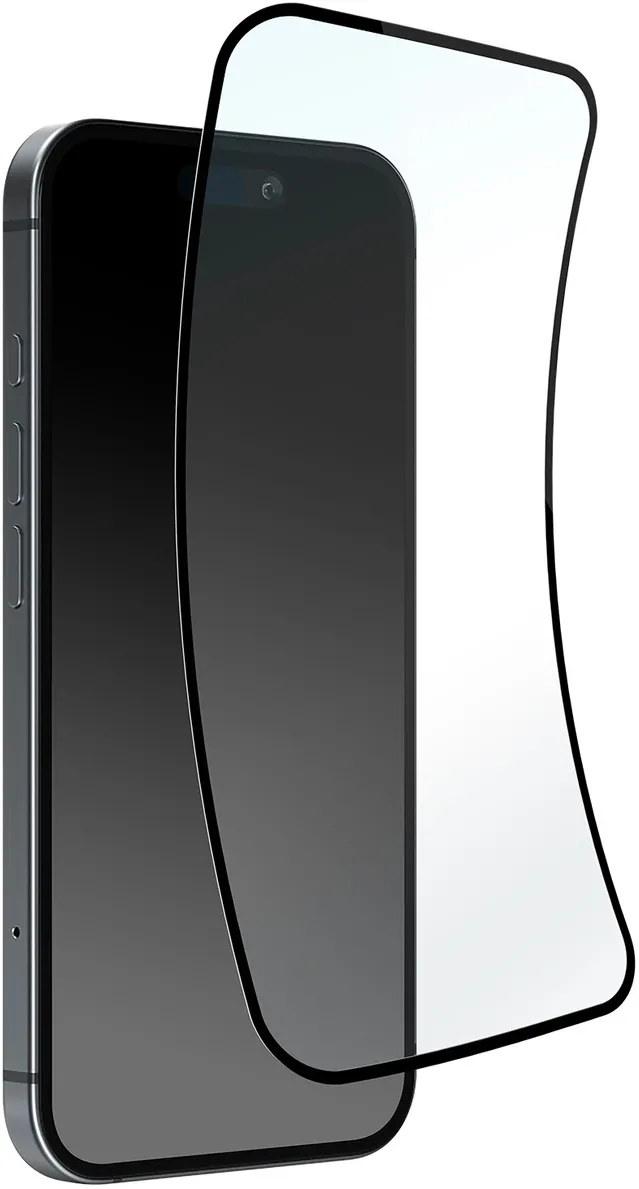 Puro Flexible Glass D3O Hybrid Glass with Black Frame for iPhone 16 / iPhone 15 / iPhone 15 Pro