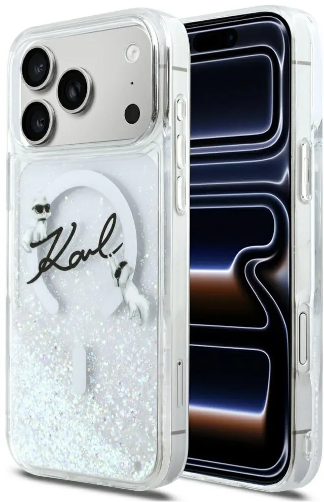 Husa Karl Lagerfeld Liquid Glitter Karl Script Logo MagSafe iPhone 17 Pro Max transparenta