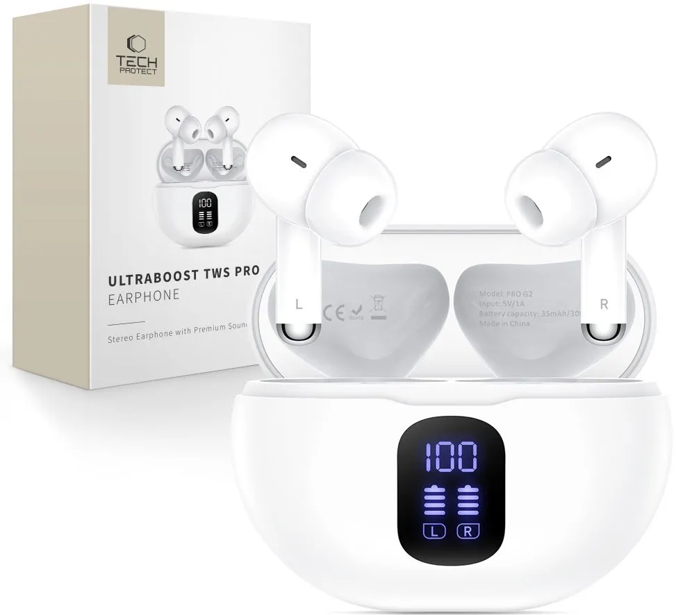 Tech-Protect UltraBoost TWS Pro G2 Headphones - White