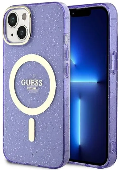 Guess GUHMP14MHCMCGU iPhone 14 Plus 6.7" purple/purple hardcase Glitter Gold MagSafe
