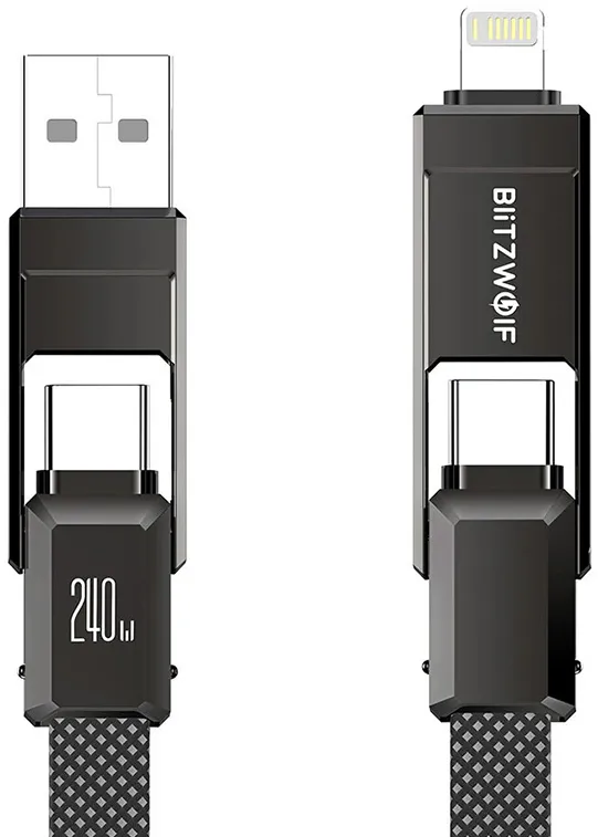 Blitzwolf BW-HDC7 4-in-1 cablu USB+C+Lightning 240W 1.2m (negru)