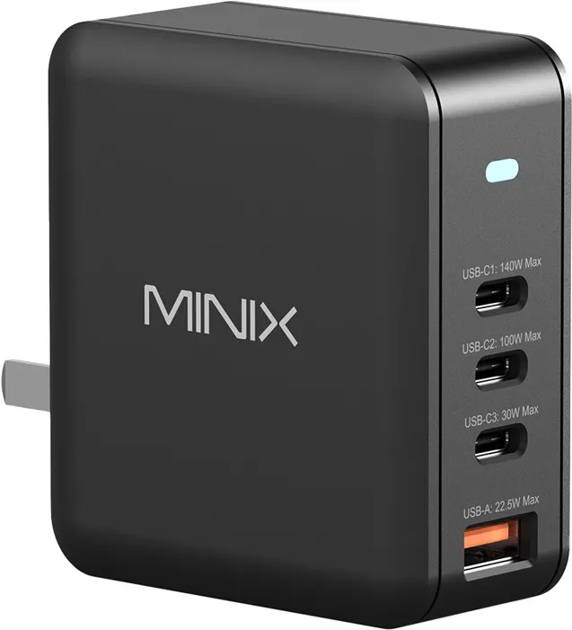 Încărcător de perete Minix P165 GaN cu 3 porturi USB-C și 1 port USB-A