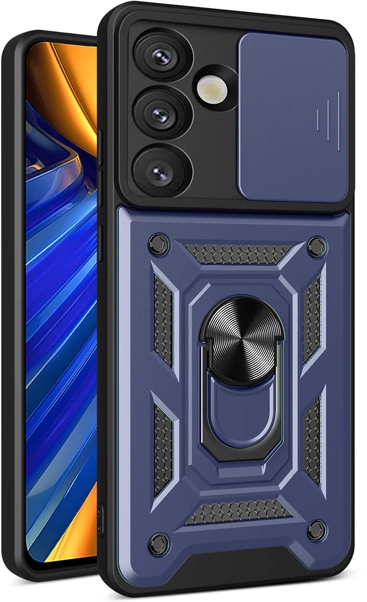 Hybrid Armor Camshield with Camera Cover and Metal Ring for Samsung Galaxy S25 - Blue