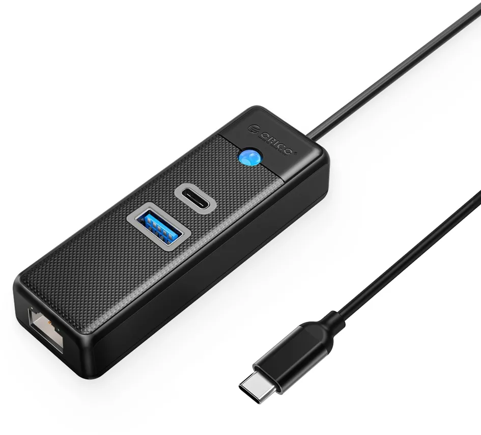 Orico PW3UR25-C3 3-port USB Hub 1x USB-A 3.0 1x USB-C 3.0 1x RJ45 2.5G Ethernet 0.5 m - Black