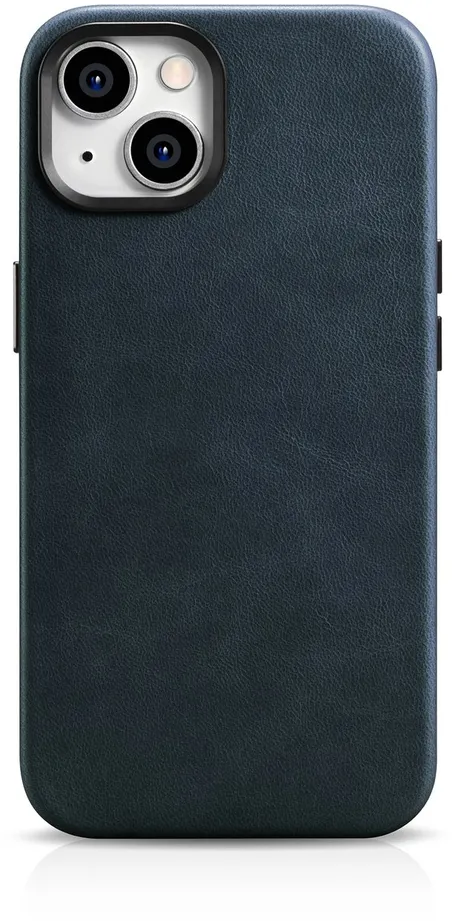 Husa piele iCarer Oil Wax Premium Leather MagSafe iPhone 14 Plus albastru inchis WMI14220703-BU