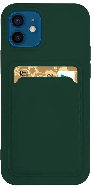 Card Case Silicone Wallet Case With Card Slot Documents For Samsung Galaxy S21 + 5G (S21 Plus 5G) Dark Green