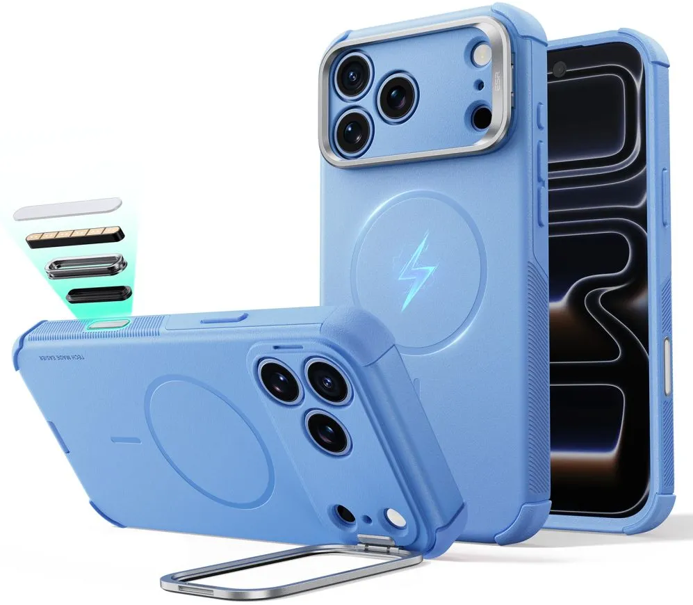 Husa protectie ESR Cyber Tough Kickstand MagSafe iPhone 18 Pro Max / 17 Pro Max albastru deschis