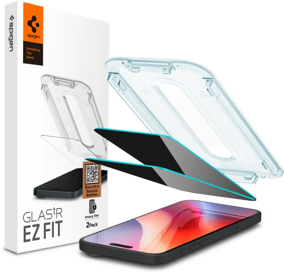 Spigen Glas.tR EzFit Privacy Tempered Glass for iPhone 15/16 with Adapter (2 pcs.)