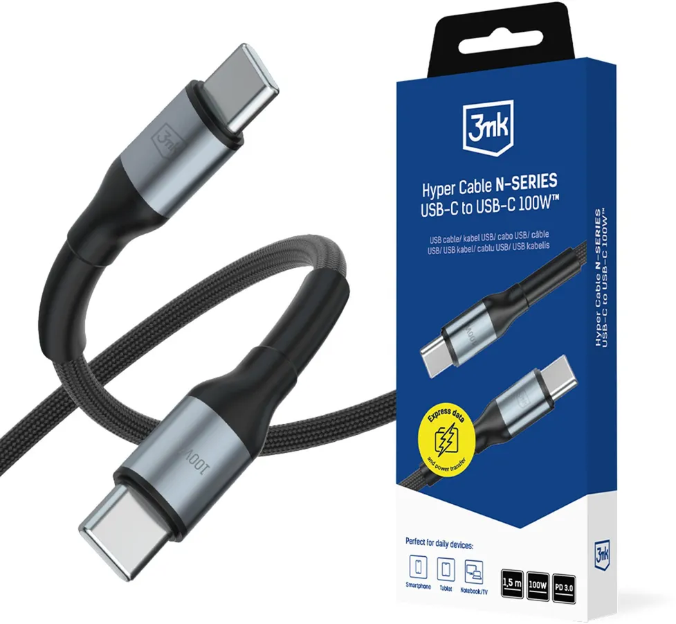 3mk Hyper Cable N-SERIES USB-C / USB-C 1.5m PD 3.0 QC 3.0 20V / 5A 100W - black