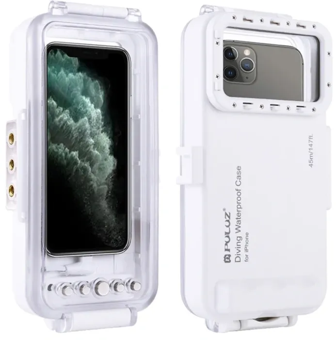 Husă impermeabilă Puluz (45 m) pentru iPhone: pentru fotografii și videoclipuri subacvatice (alb)