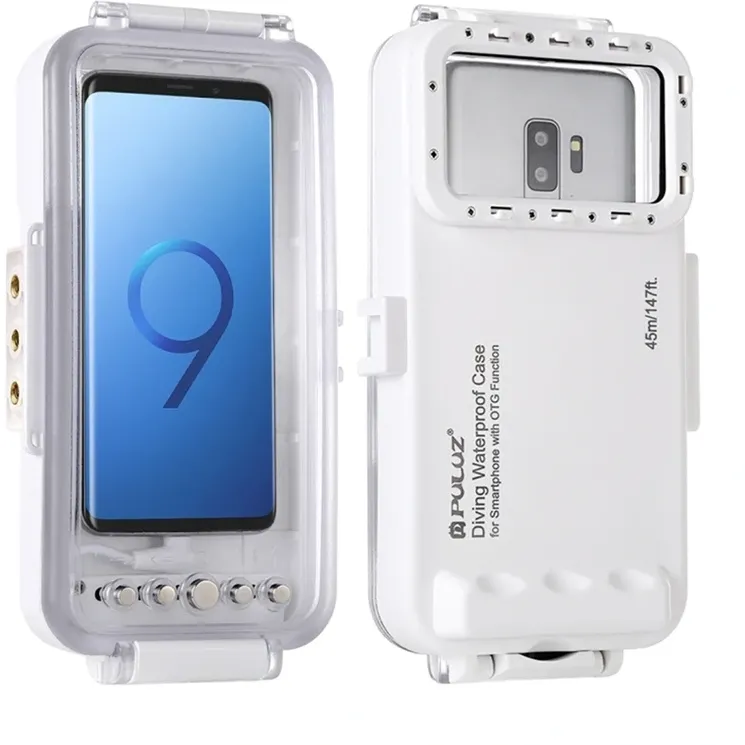 Husă impermeabilă Puluz (45 m) pentru smartphone-uri cu port USB-C, destinată fotografiilor și videoclipurilor subacvatice (alb)