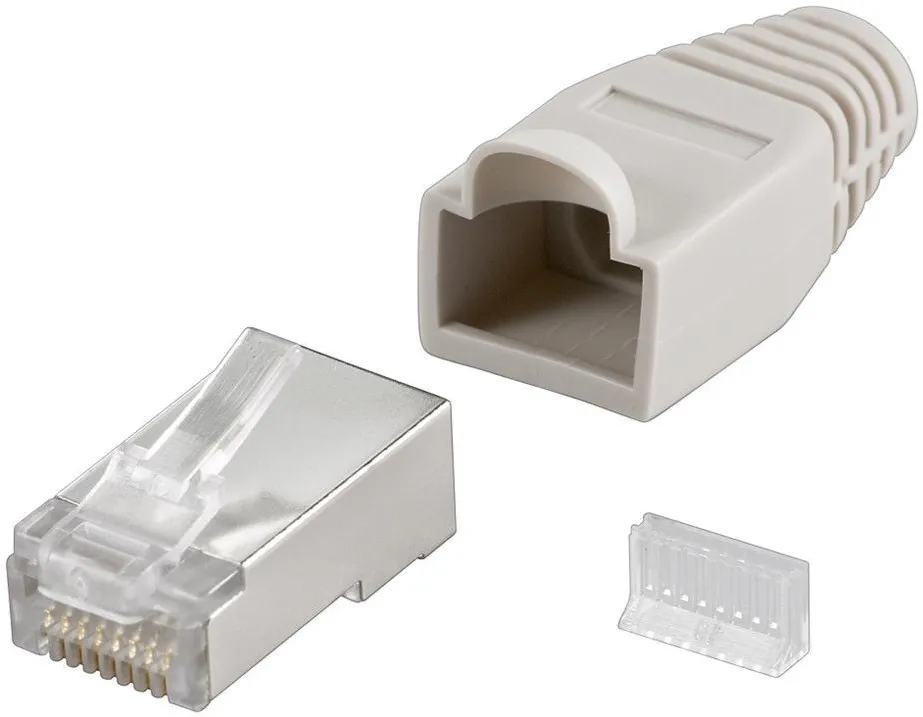 Goobay 68746  RJ45 plug, CAT 5e STP shielded with strain-relief boot, grey