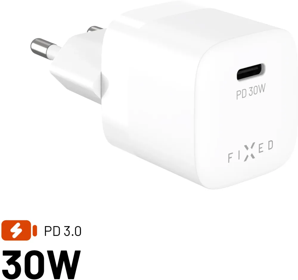 Incarcator de retea Fixed Mini USB-C GaN 30 W alb
