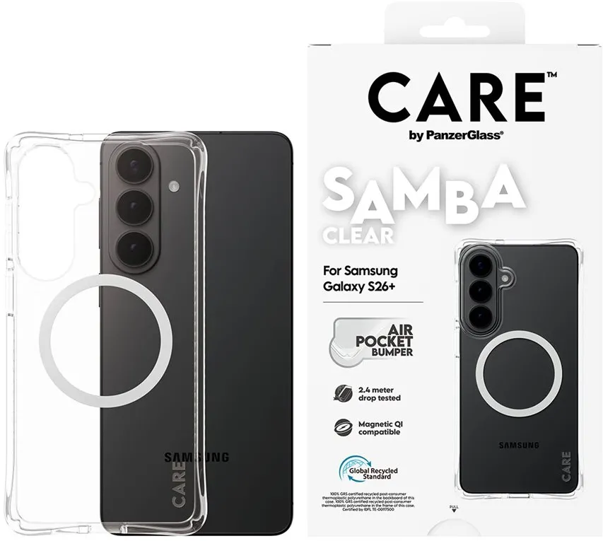 CARE by PanzerGlass Samba Case Transparent w. White Qi Samsung New Galaxy S26 Plus